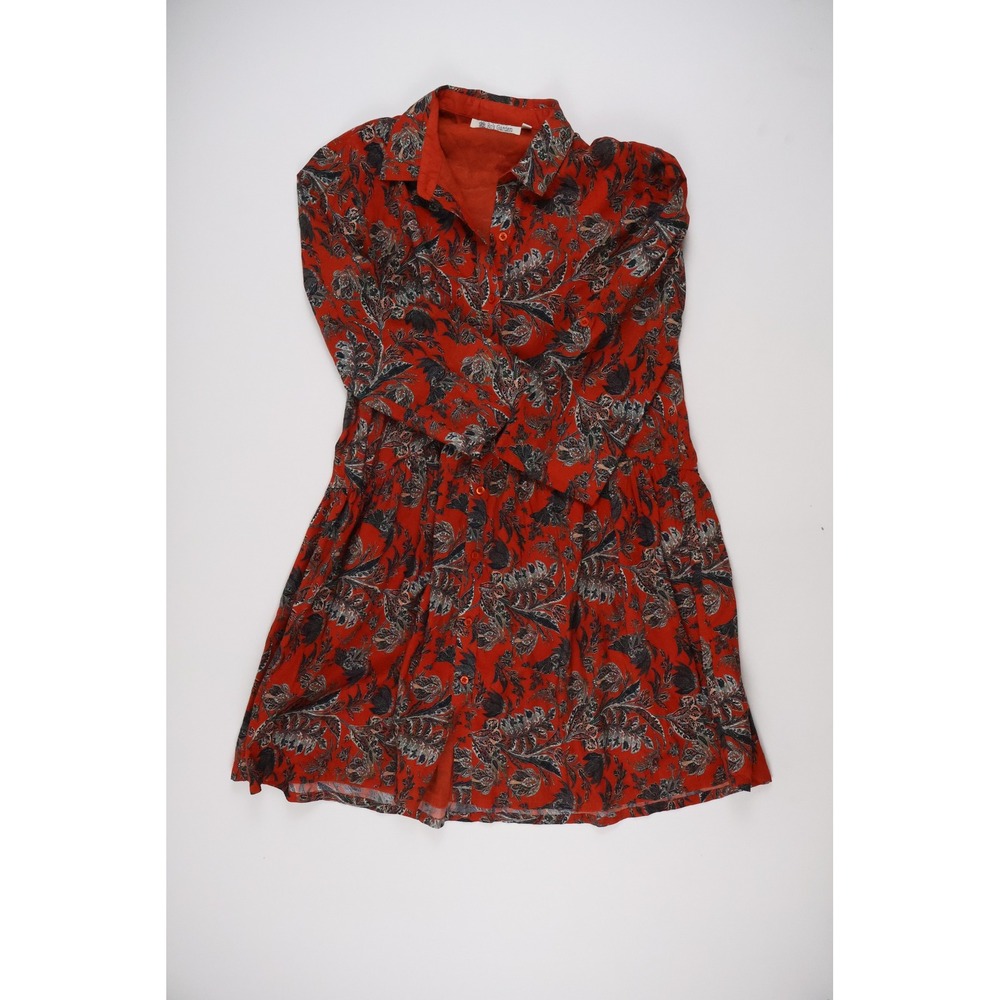 Ro's Garden Mini Shirtdress Red Paisley Floral XS Cotton NEW
